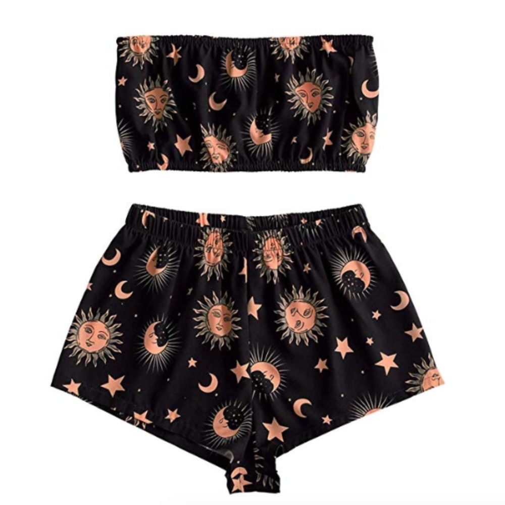 Women's Star Sun Moon Top & High Waisted Shorts